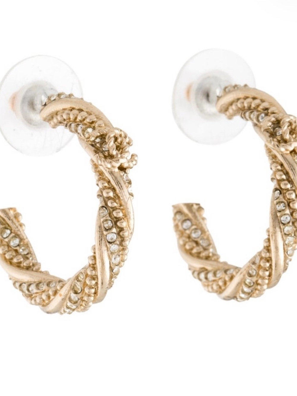 CHANEL Gold-Tone Twisted Crystal Hoop Earrings